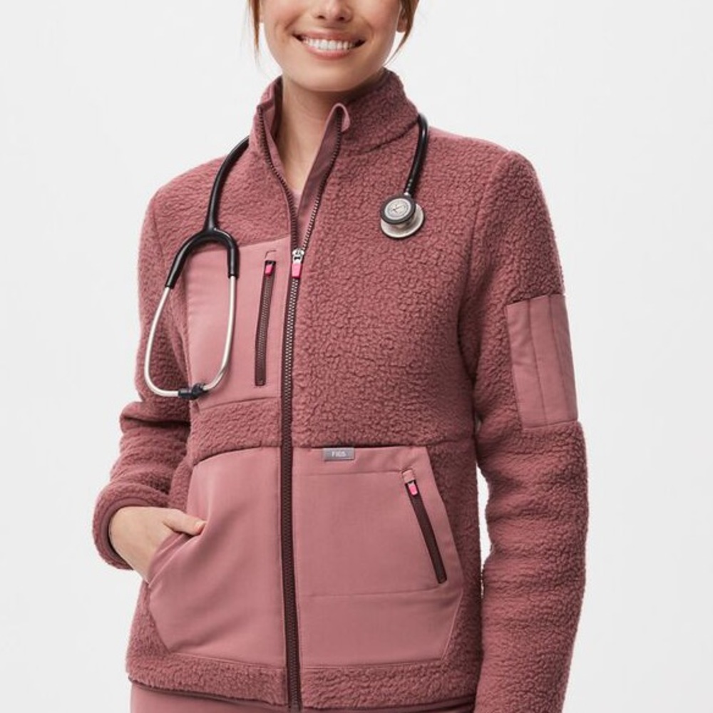 FIGS on shift Mauve Sherpa jacket XS NWT